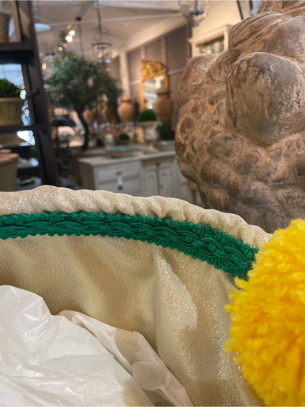 Tizzini x Authentic Provence Woven Straw Tote with Green Fringe and Yellow Poms - Picture 7 of 10